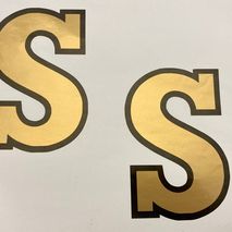 Vespa "SS" 5 inch (127mm) dark gold decorette stickers 