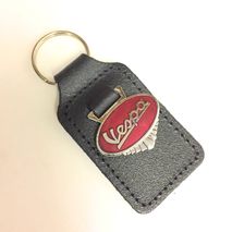 Vespa enamel badge leather key fob ring Red