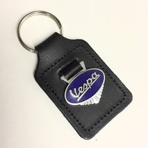 Vespa enamel badge leather key fob ring Dark Blue