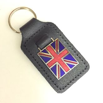 Union Jack Flag enamel badge leather key fob ring  image #1