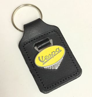 Vespa enamel badge leather key fob ring Yellow image #1