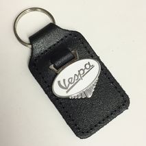 Vespa enamel badge leather key fob ring White