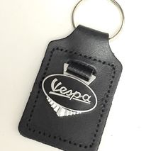 Vespa enamel badge leather key fob ring Black