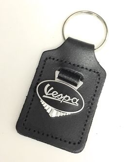 Vespa enamel badge leather key fob ring Black image #1