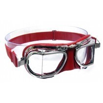 Red compact leather and chrome goggle by Halcyon