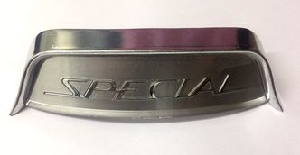 Lambretta silver "Special" shaped rear frame badge and holder image #1